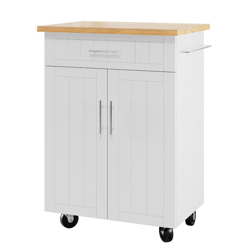 Walsunny 26 Rolling Kitchen Island with Solid Wood Top#color_white