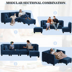 Walsunny Velvet 5 Pieces Modular Sectional Sofa L-Shaped Couch With Reversible Chaise (7223391125680)