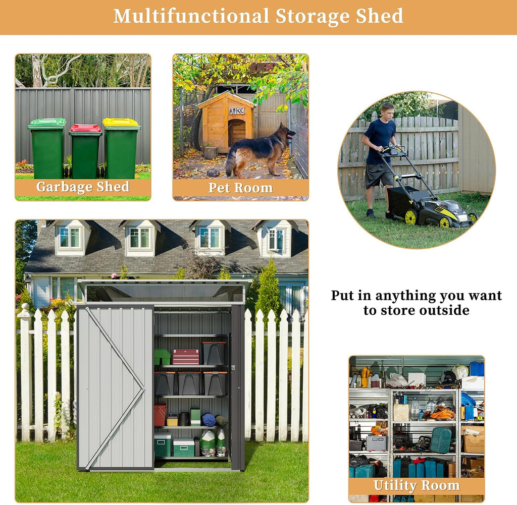 Vongrasig 5 x 3 x 6 FT Outdoor Storage Shed Clearance, Metal Garden Shed with Large Window and Lockable Door, Anti-Corrosion Waterproof Tool Shed for Backyard Patio, Lawn