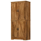 Vongrasig Kitchen Pantry Storage Cabinet with Barn Doors, Drawer and Adjustable Shelves, 6-Tier Tall Rustic Wood Cupboard Locker for Kitchen, Dining Room, Living Room, Bathroom