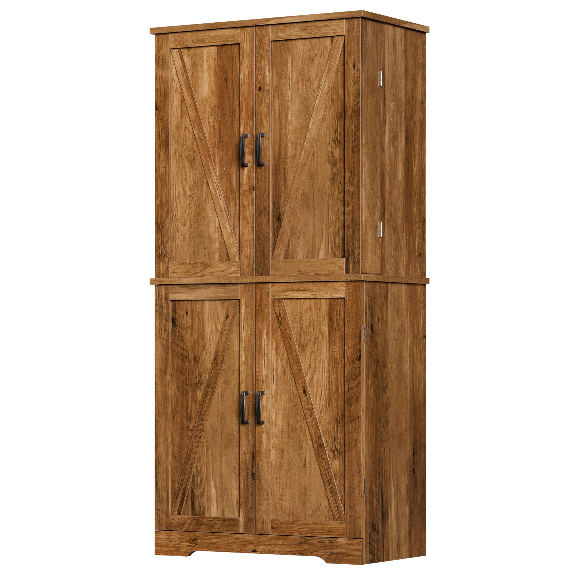Vongrasig Kitchen Pantry Storage Cabinet with Barn Doors, Drawer and Adjustable Shelves, 6-Tier Tall Rustic Wood Cupboard Locker for Kitchen, Dining Room, Living Room, Bathroom