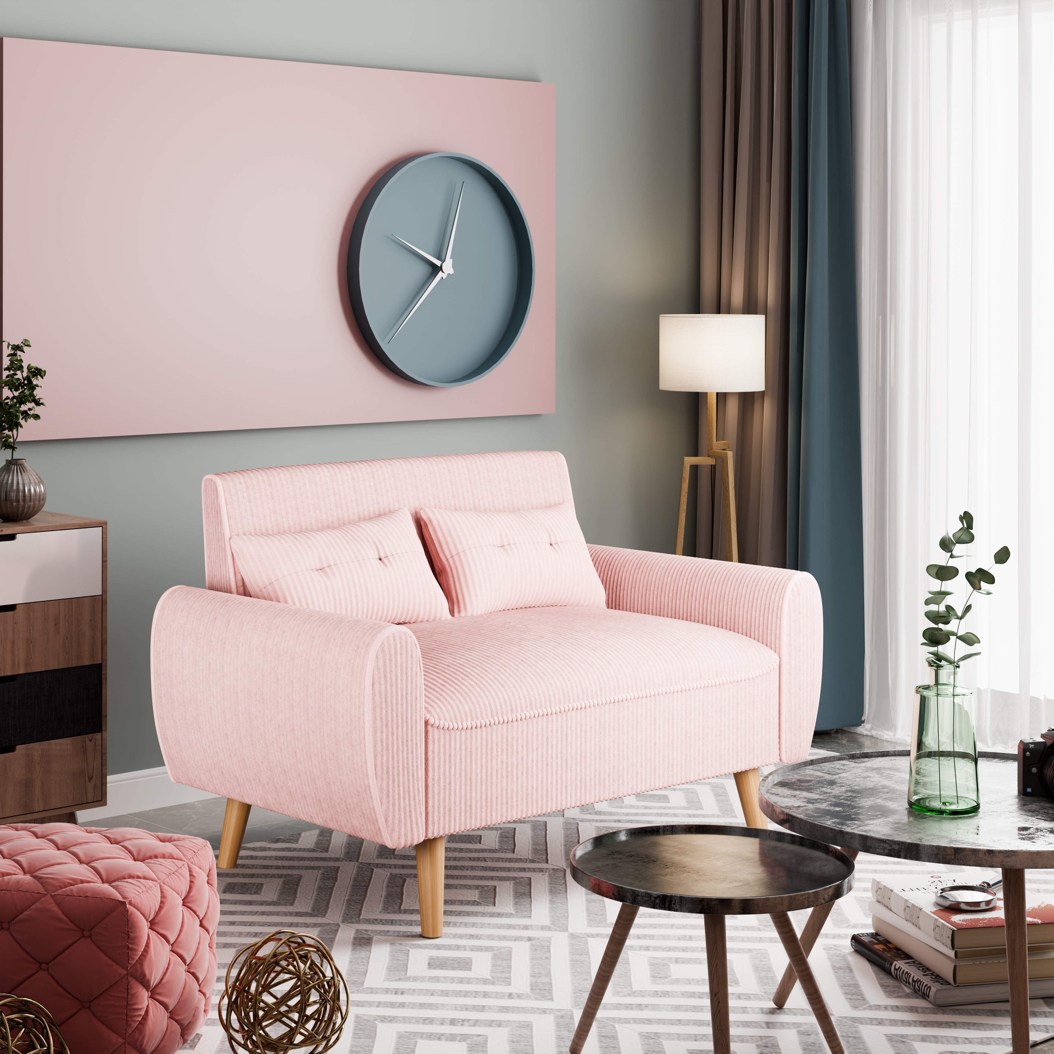 Vongrasig 48" Small Modern Loveseat Sofa, Mid Century Soft Corduroy Fabric 3-Seat Sofa Couch Tufted with Back Cushions and Tapered Legs for Living Room, Bedroom and Small Space
