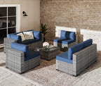 Walsunny Patio Furniture 7 Pieces Outdoor Sectional Sofa Set, Silver Wicker#color_aegean-blue