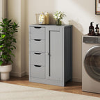 Vongrasig Bathroom Floor Storage Cabinet, Wooden Storage Organizer with 4 Drawers and 1 Door, Freestanding Pantry Cabinet with Adjustable Shelves for Bathroom, Living Room, Kitchen, Entryway
