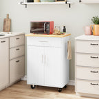 Walsunny 26 Rolling Kitchen Island with Solid Wood Top#color_white