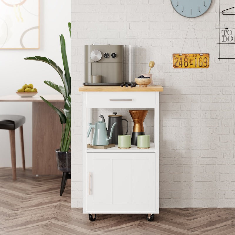 Walsunny Rolling Kitchen Island With Solid Wood Top #color_white