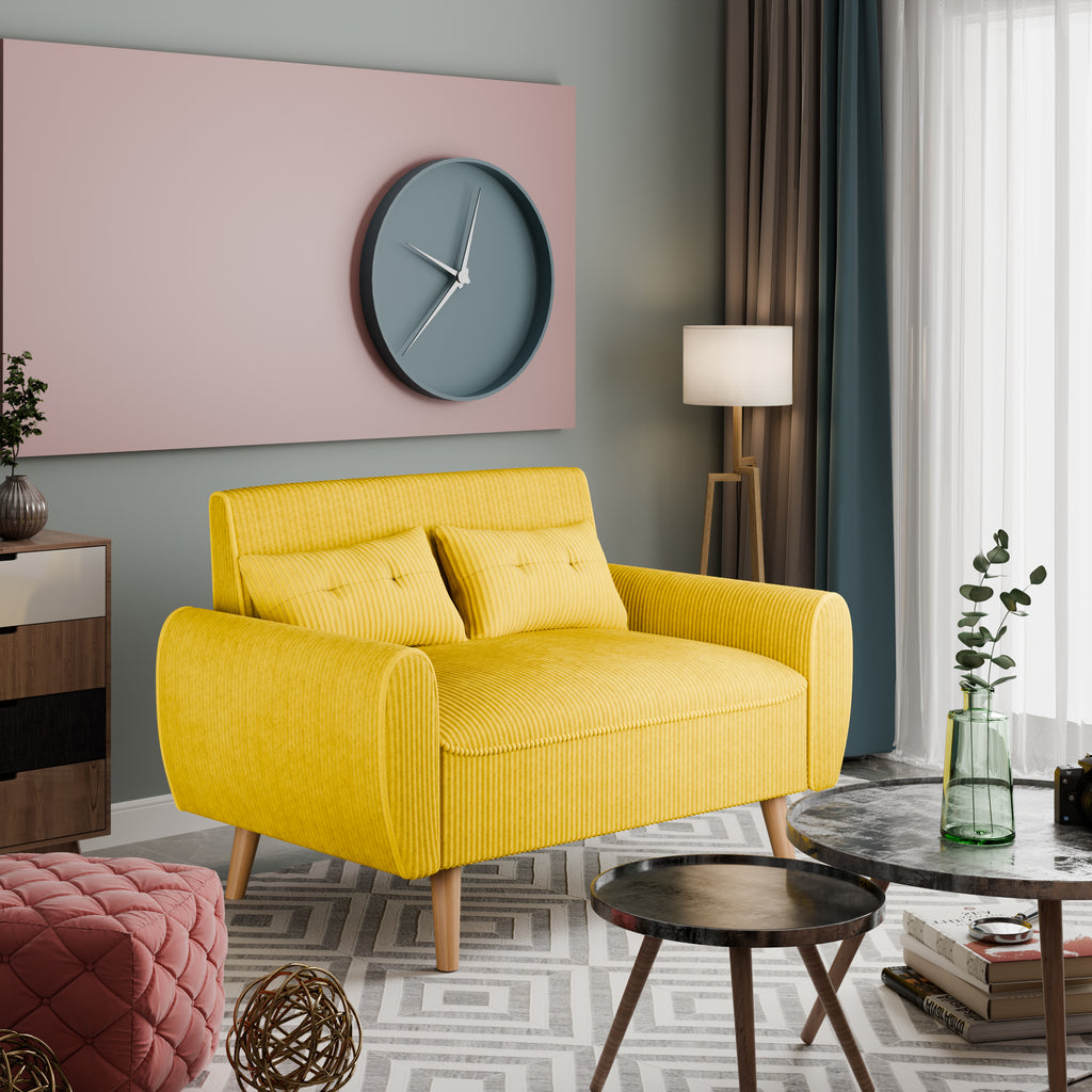 Vongrasig 48" Small Modern Loveseat Sofa, Mid Century Soft Corduroy Fabric 3-Seat Sofa Couch Tufted with Back Cushions and Tapered Legs for Living Room, Bedroom and Small Space