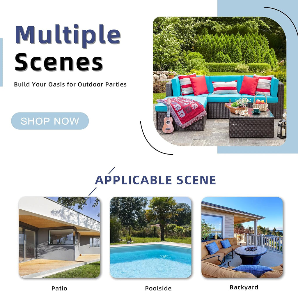 Vongrasig Patio Furniture Sets, Outdoor Patio Set Sectional Sofa, All-Weather PE Rattan Outdoor Couch with Ottoman, Glass Table for Garden, Backyard, Porch