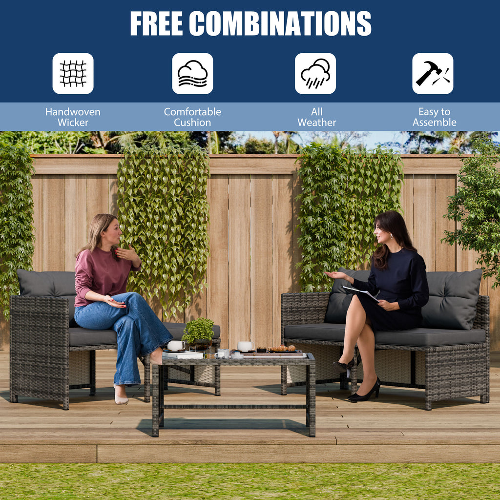 Vongrasig 3 Pieces Patio Furniture Sets, All-Weather Wicker Outdoor Sofa Couch Sectional Set, Small Conversation Set for Patio, Garden w/Cushion, Glass Table