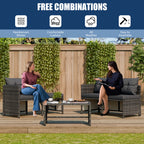 Vongrasig 3 Pieces Patio Furniture Sets, All-Weather Wicker Outdoor Sofa Couch Sectional Set, Small Conversation Set for Patio, Garden w/Cushion, Glass Table