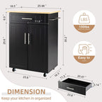 Walsunny 26 Rolling Kitchen Island with Solid Wood Top#color_black
