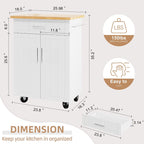 Walsunny 26 Rolling Kitchen Island with Solid Wood Top#color_white