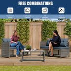 Vongrasig 3 Pieces Patio Furniture Sets, All-Weather Wicker Outdoor Sofa Couch Sectional Set, Small Conversation Set for Patio, Garden w/Cushion, Glass Table