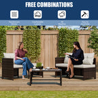 Vongrasig 3 Pieces Patio Furniture Sets, All-Weather Wicker Outdoor Sofa Couch Sectional Set, Small Conversation Set for Patio, Garden w/Cushion, Glass Table