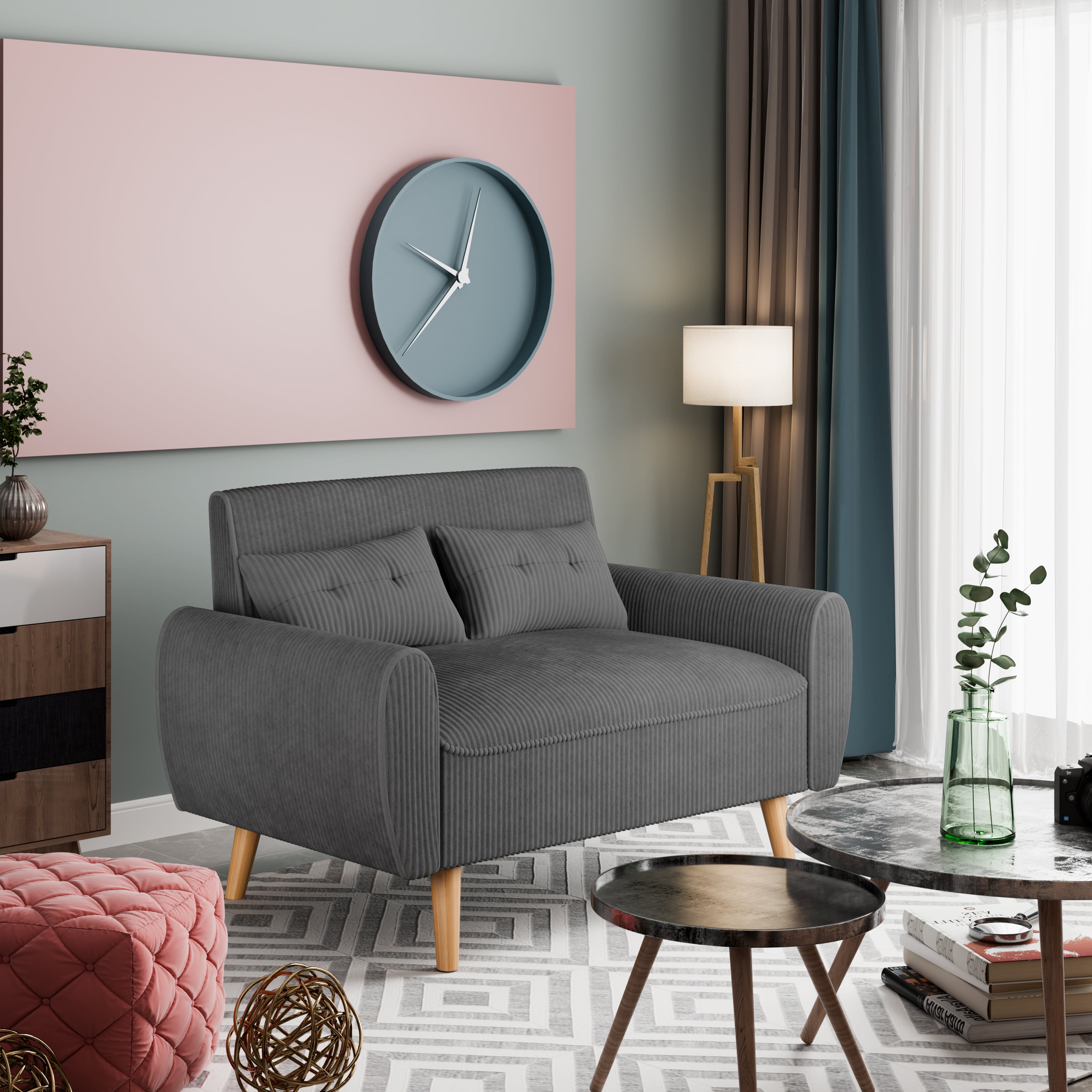 Vongrasig 48" Small Modern Loveseat Sofa, Mid Century Soft Corduroy Fabric 3-Seat Sofa Couch Tufted with Back Cushions and Tapered Legs for Living Room, Bedroom and Small Space