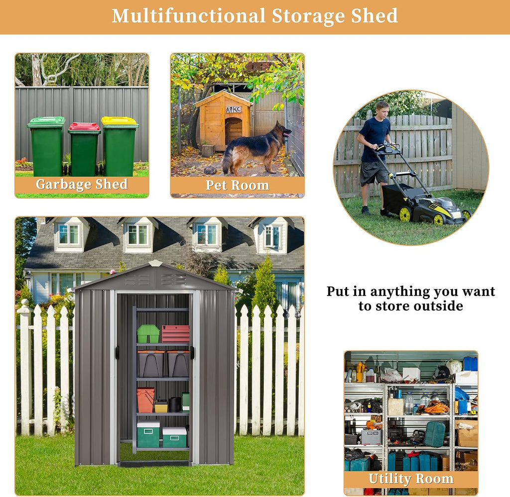 Vongrasig 5 x 3 x 6 FT Outdoor Storage Shed Clearance, Metal Garden Shed with Large Window and Lockable Door, Anti-Corrosion Waterproof Tool Shed for Backyard Patio, Lawn