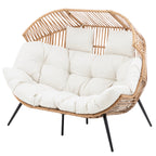 Vongrasig Wicker Double Egg Chair PE Rattan with Thicken Padded Cushion, 2 Person Oversized Patio Lounge Loveseat Chair for Outdoor, Indoor, Balcony, Backyard, Garden, Beige