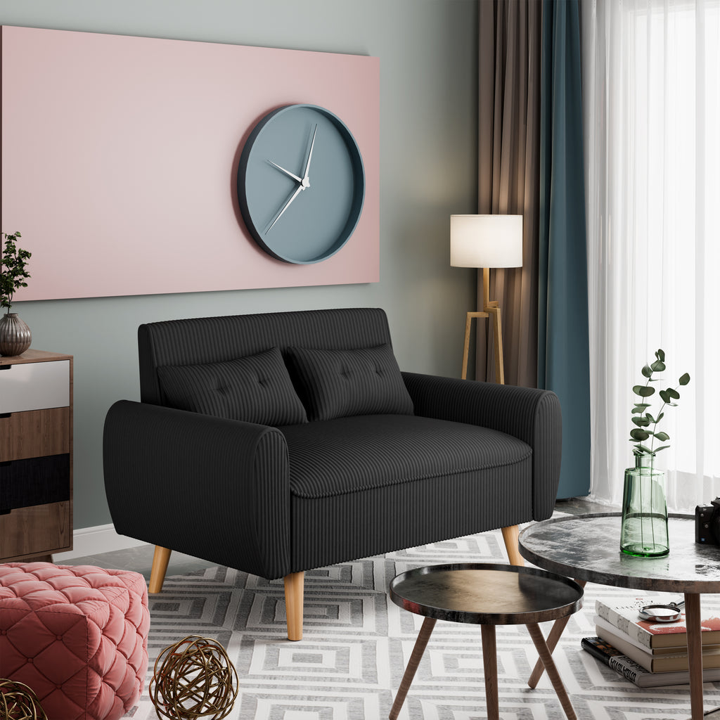 Vongrasig 48" Small Modern Loveseat Sofa, Mid Century Soft Corduroy Fabric 3-Seat Sofa Couch Tufted with Back Cushions and Tapered Legs for Living Room, Bedroom and Small Space