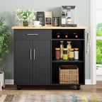 Walsunny 42¡®¡¯ Kitchen Island Cart Storage with Solid Wood Top#color_black 
