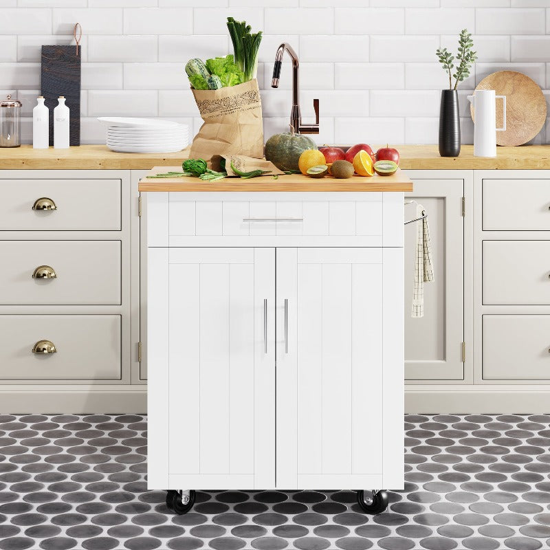 Walsunny 26 Rolling Kitchen Island with Solid Wood Top#color_white