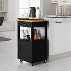 Walsunny Rolling Kitchen Island With Solid Wood Top #color_black