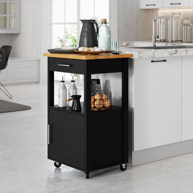 Walsunny Rolling Kitchen Island With Solid Wood Top #color_black