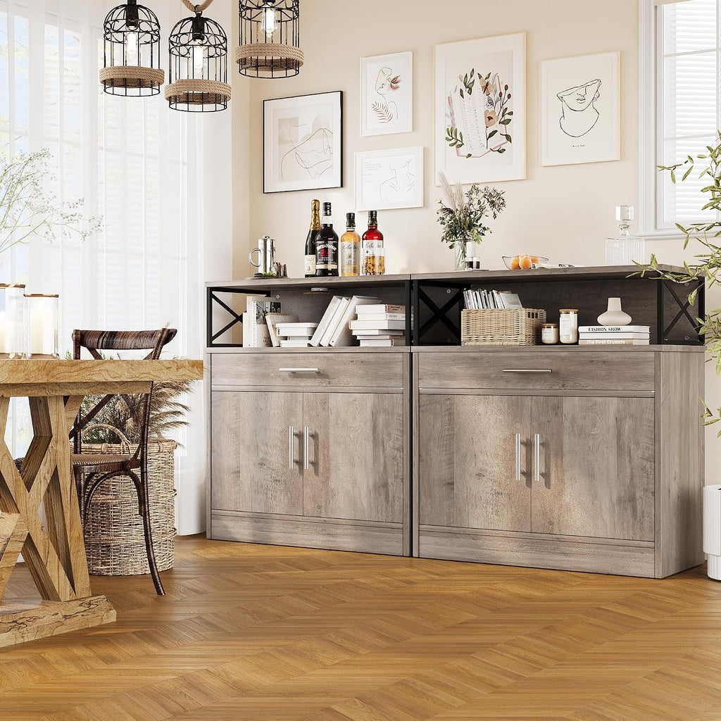 Vongrasig Farmhouse Coffee Bar Cabinet, Small Sideboard Buffet with Storage, Modern Kitchen Storage Cabinet with 1 Drawer and 2 Doors for Kitchen, Dining Room