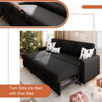 Vongrasig Sleeper Sofa with Storage for Small Space, Convertible Small Pull Out Couch with Storage Chaise, L Shaped Sectional Sofa Bed for Apartment, Guest Room, Black Corduroy