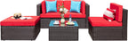 Vongrasig Patio Furniture Sets, Outdoor Patio Set Sectional Sofa, All-Weather PE Rattan Outdoor Couch with Ottoman, Glass Table for Garden, Backyard, Porch
