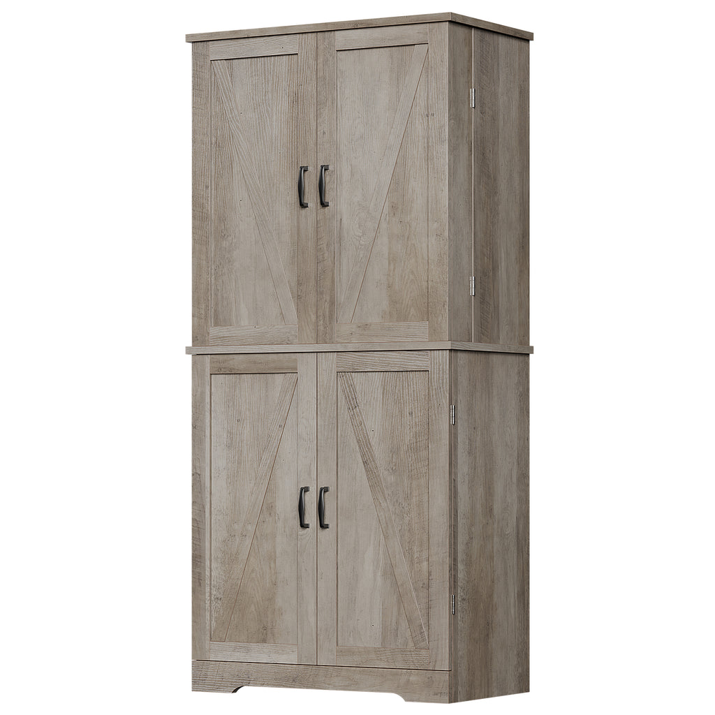 Vongrasig Kitchen Pantry Storage Cabinet with Barn Doors, Drawer and Adjustable Shelves, 6-Tier Tall Rustic Wood Cupboard Locker for Kitchen, Dining Room, Living Room, Bathroom