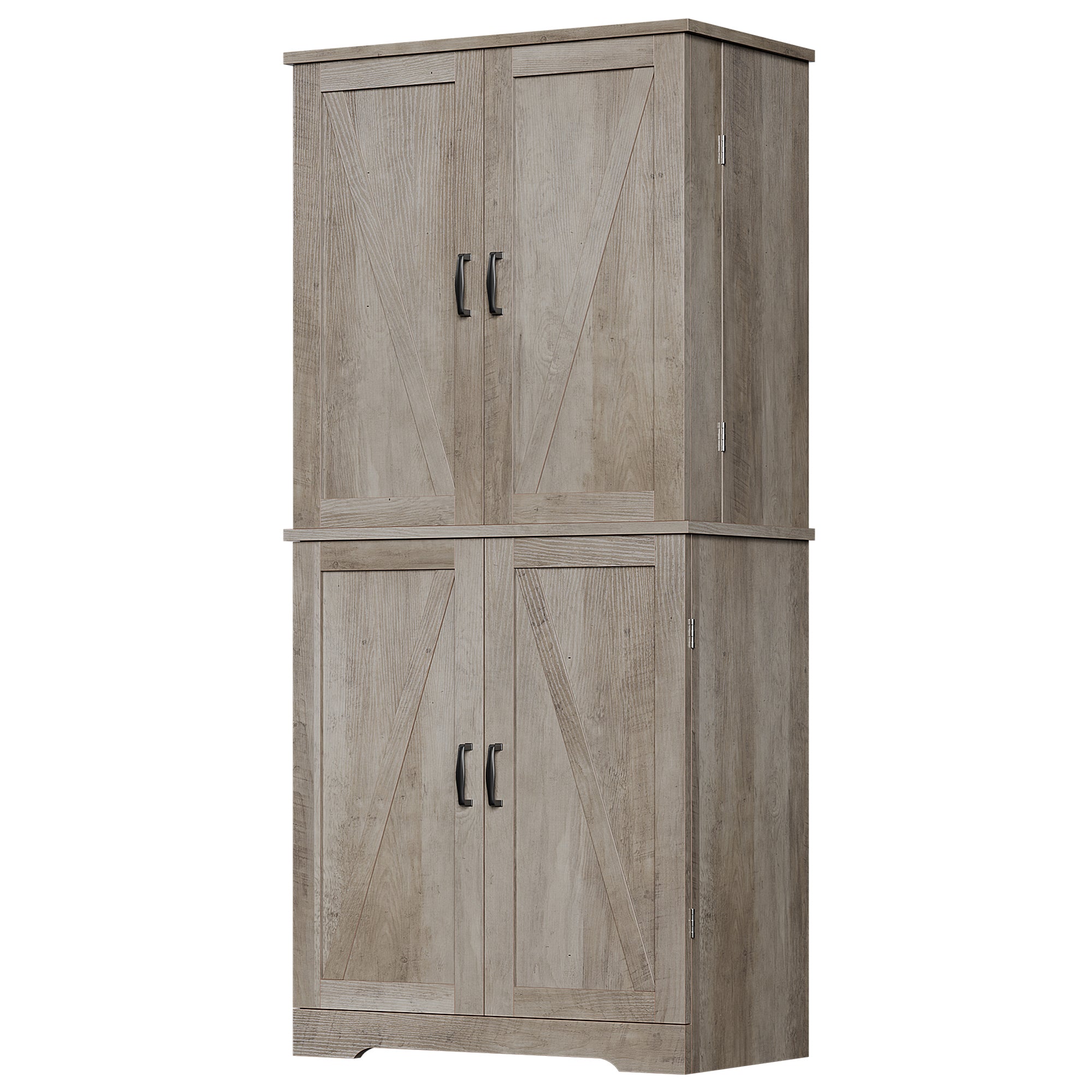 Vongrasig Kitchen Pantry Storage Cabinet with Barn Doors, Drawer and Adjustable Shelves, 6-Tier Tall Rustic Wood Cupboard Locker for Kitchen, Dining Room, Living Room, Bathroom