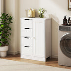 Vongrasig Bathroom Floor Storage Cabinet, Wooden Storage Organizer with 4 Drawers and 1 Door, Freestanding Pantry Cabinet with Adjustable Shelves for Bathroom, Living Room, Kitchen, Entryway