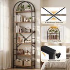 Vongrasig 6 Tier Arched Bookshelf, Industrial Tall Open Bookcase | 80”H Display Standing Shelf with Sturdy Wood and Metal Frame for Home Office, Living Room, Bedroom
