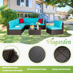 Vongrasig Patio Furniture Sets, Outdoor Patio Set Sectional Sofa, All-Weather PE Rattan Outdoor Couch with Ottoman, Glass Table for Garden, Backyard, Porch