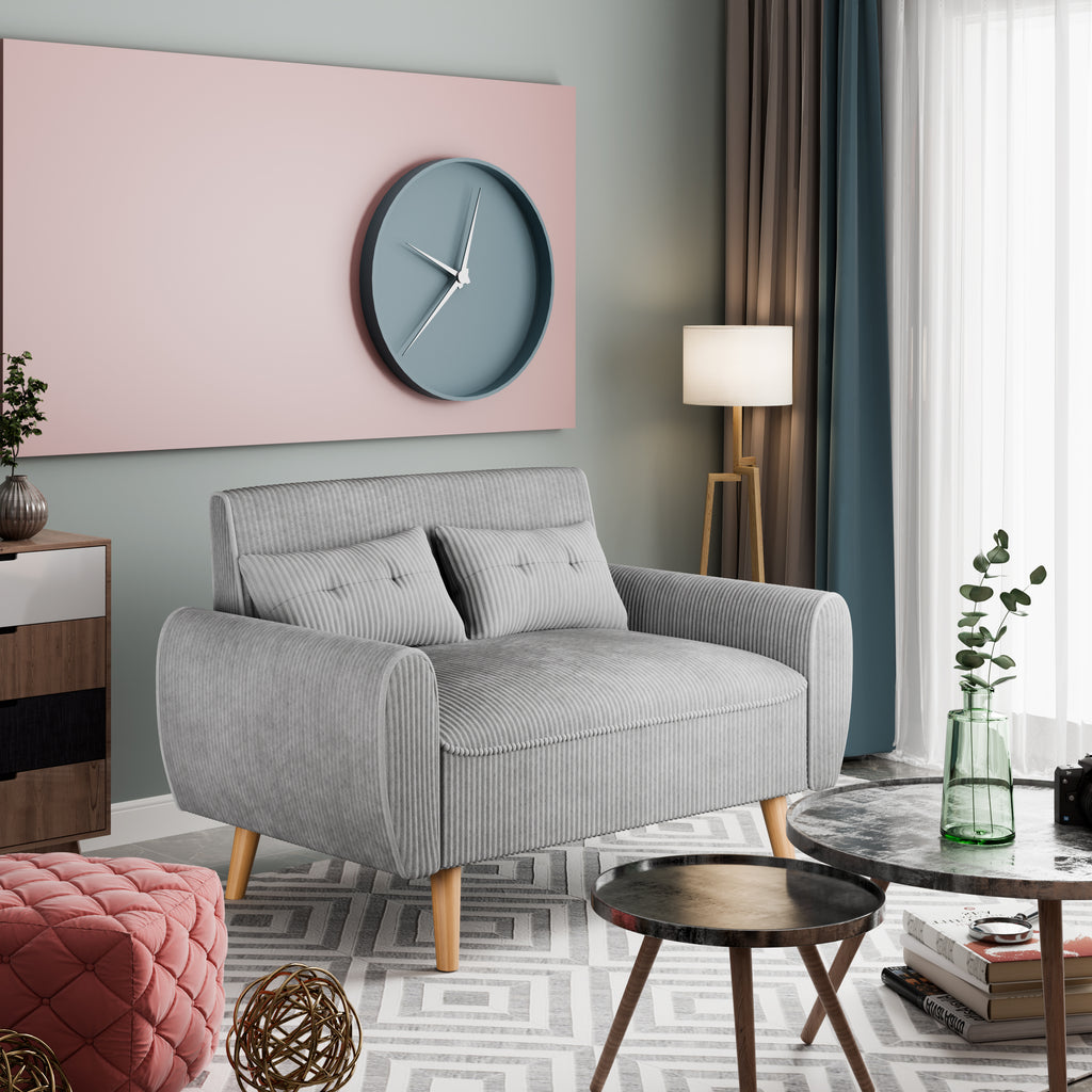 Vongrasig 48" Small Modern Loveseat Sofa, Mid Century Soft Corduroy Fabric 3-Seat Sofa Couch Tufted with Back Cushions and Tapered Legs for Living Room, Bedroom and Small Space