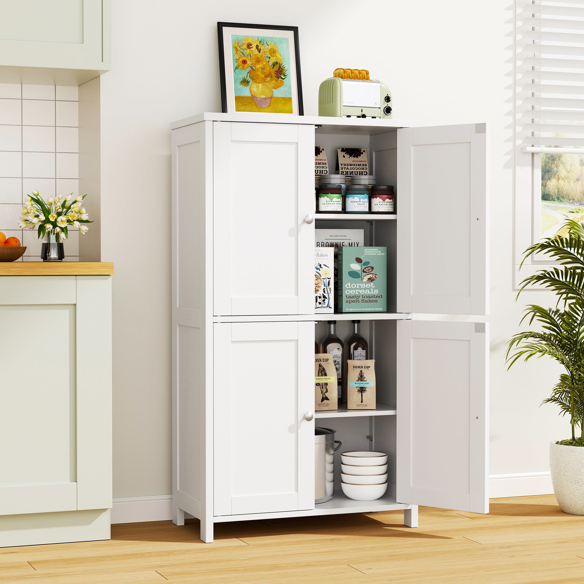 Vongrasig Bathroom Storage Cabinet, Modern Floor Cabinet with Storage, Adjustable Shelves, Freestanding Cabinet for Bthroom, Living Room, Entryway
