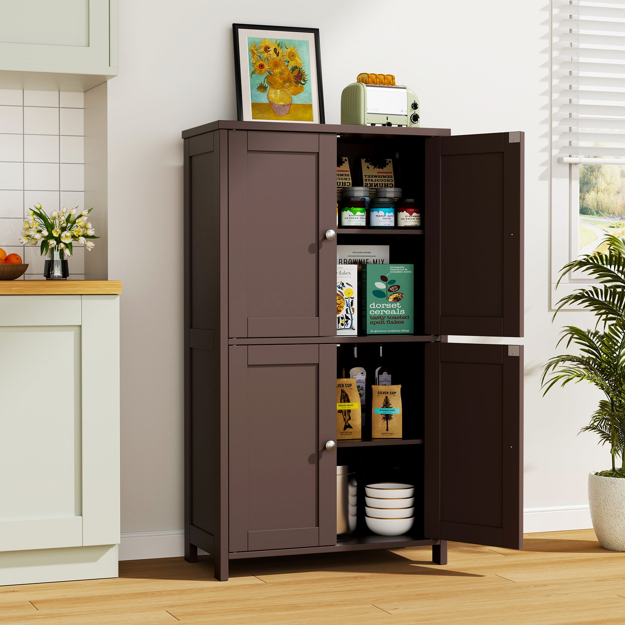 Vongrasig Bathroom Storage Cabinet, Modern Floor Cabinet with Storage, Adjustable Shelves, Freestanding Cabinet for Bthroom, Living Room, Entryway