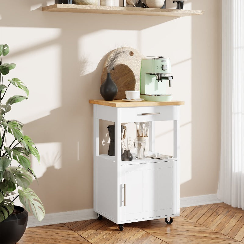 Walsunny Rolling Kitchen Island With Solid Wood Top #color_white