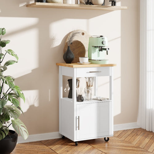 Walsunny Rolling Kitchen Island With Solid Wood Top #color_white