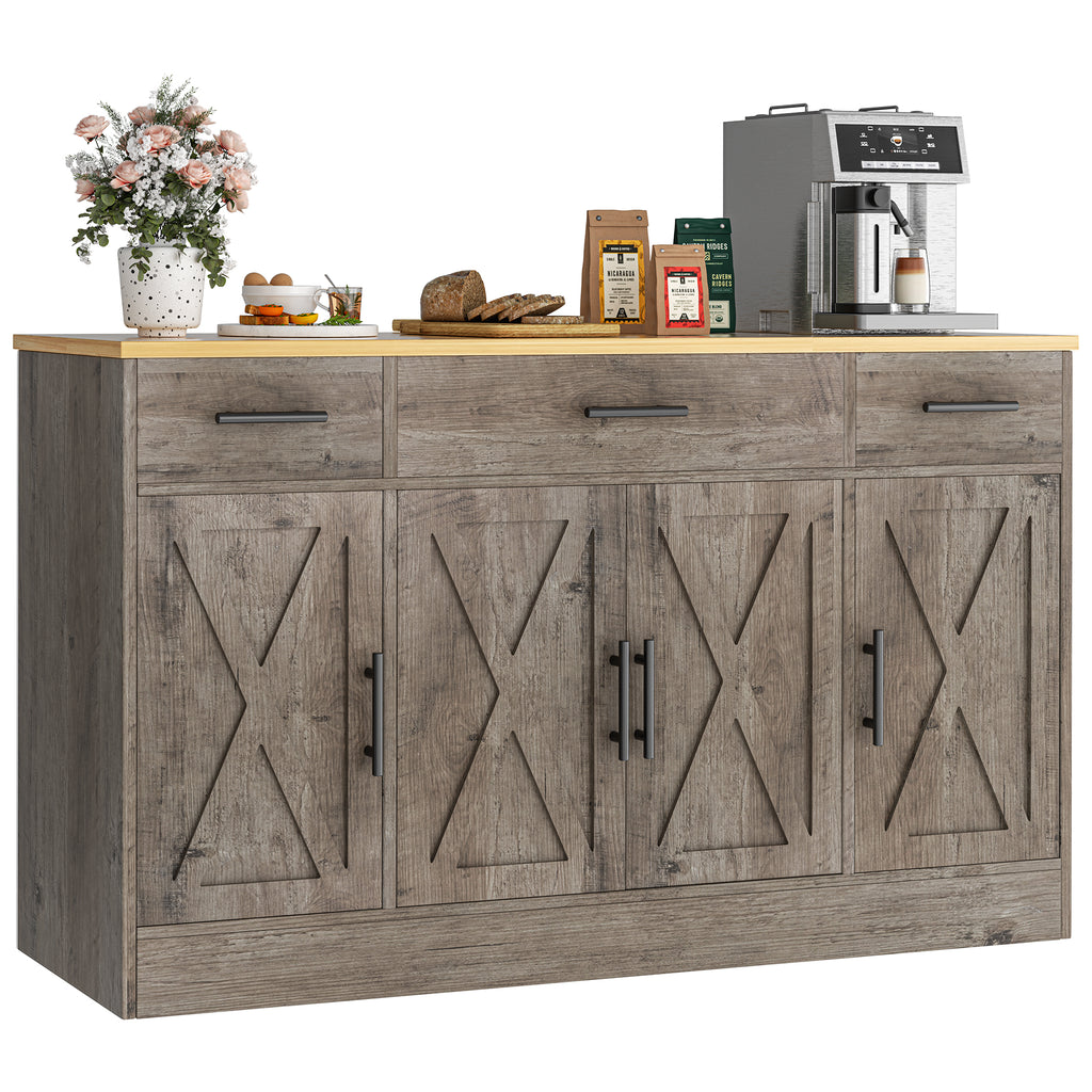 Vongrasig Buffet Cabinet with Storage, Farmhouse Coffee Bar Cabinet with Drawers, 53” Large Modern Sideboard Buffet with Adjustable Shelves for Kitchen, Dining Room