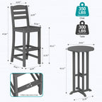 Vongrasig 3 Piece Patio Bar Set, All Weather HDPE High Bistro Stools Chair Set of 2 and Round Pub Bar Table, Outdoor High Top Patio Set for Lawn Garden, Balcony