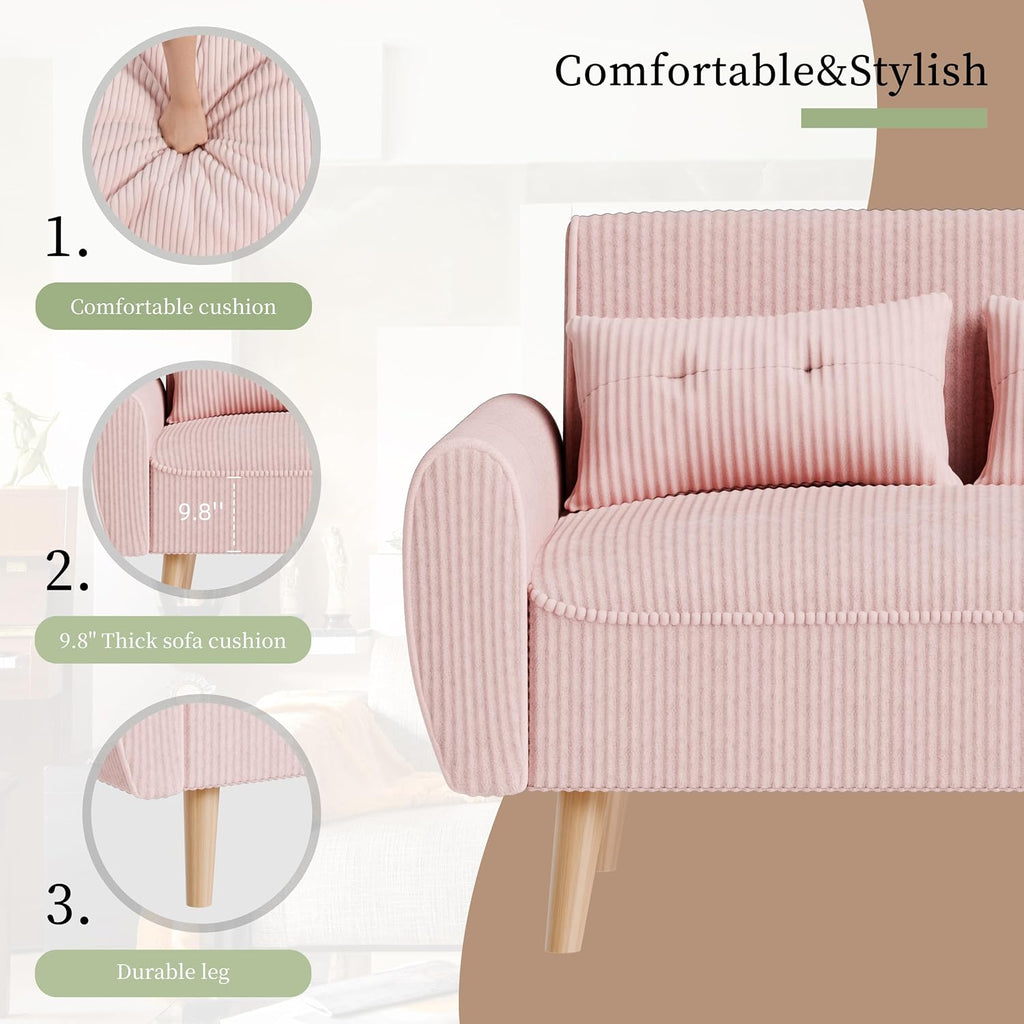 Vongrasig 48" Small Modern Loveseat Sofa, Mid Century Soft Corduroy Fabric 3-Seat Sofa Couch Tufted with Back Cushions and Tapered Legs for Living Room, Bedroom and Small Space