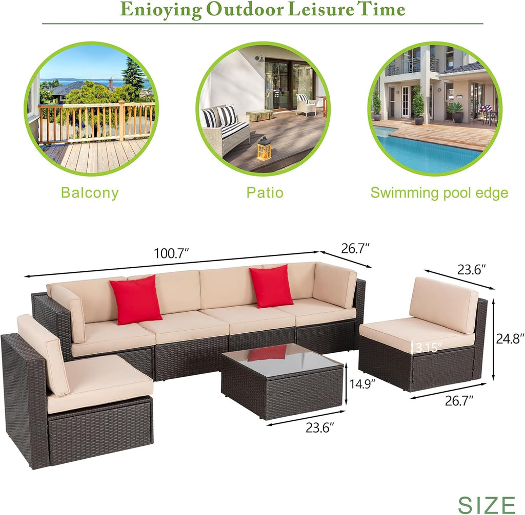 7-Piece Outdoor Rattan Patio Set with Fire Pit Table