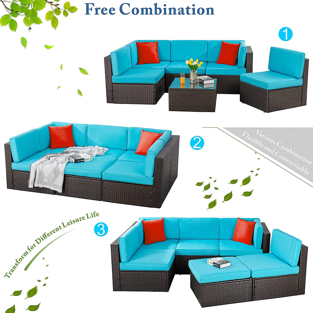Walsunny 6 Pieces Outdoor Sectional Sofa Set