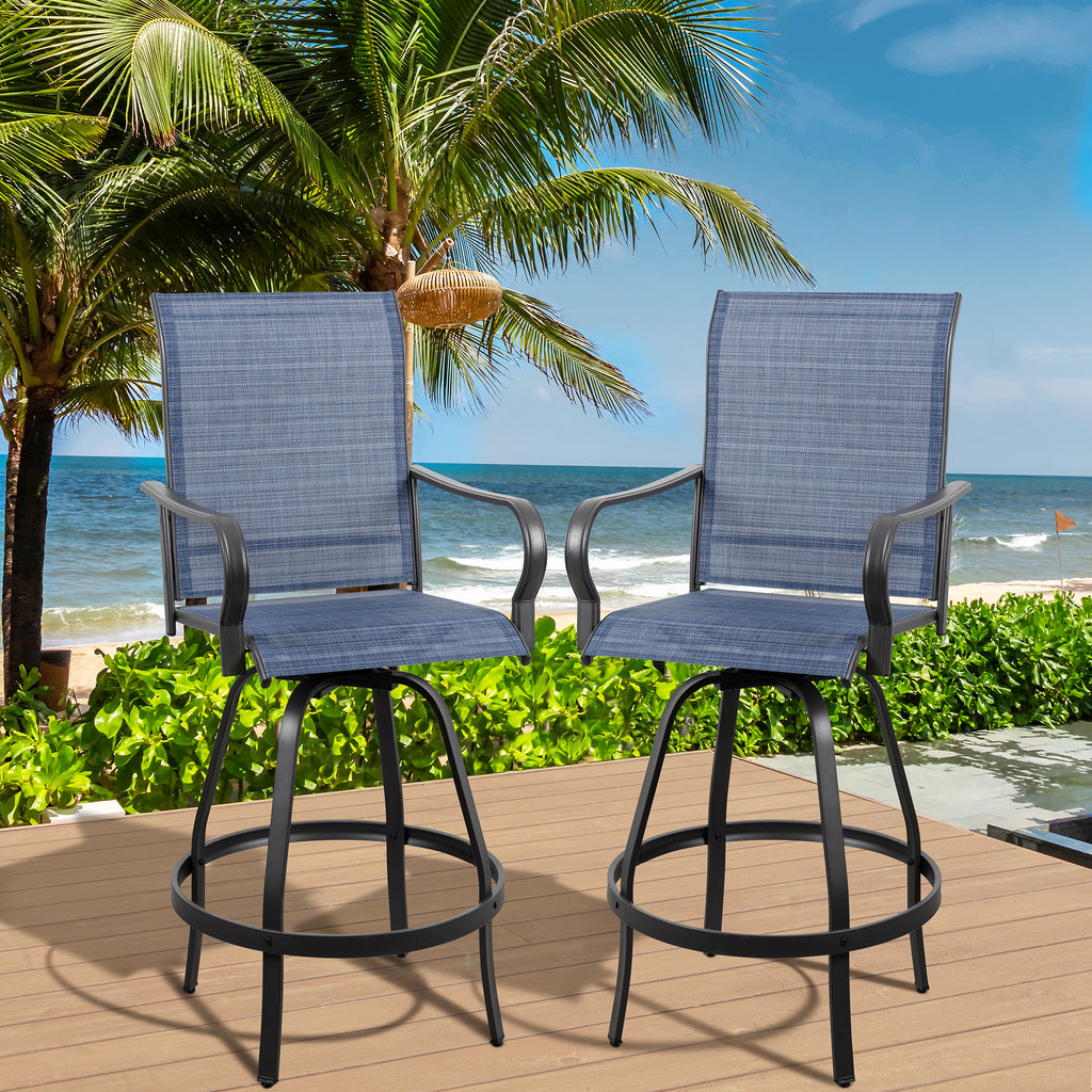 Vongrasig 2 Piece Patio Swivel Bar Chairs, All Weather Metal Textile High Swivel Bar Stools Chairs, Outdoor High Top Bistro Set for Backyard, Lawn Garden, Balcony