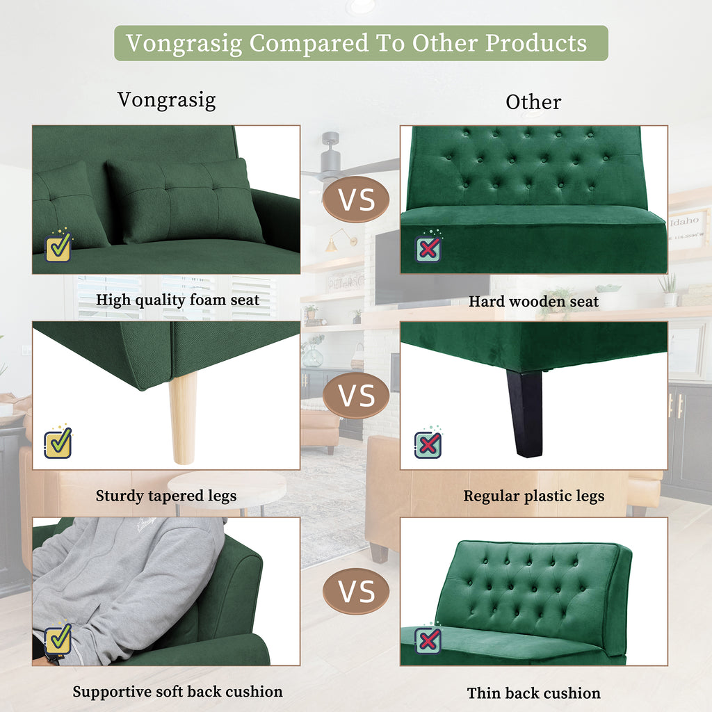Vongrasig 48" Small Modern Loveseat Sofa, Mid Century Soft Corduroy Fabric 3-Seat Sofa Couch Tufted with Back Cushions and Tapered Legs for Living Room, Bedroom and Small Space
