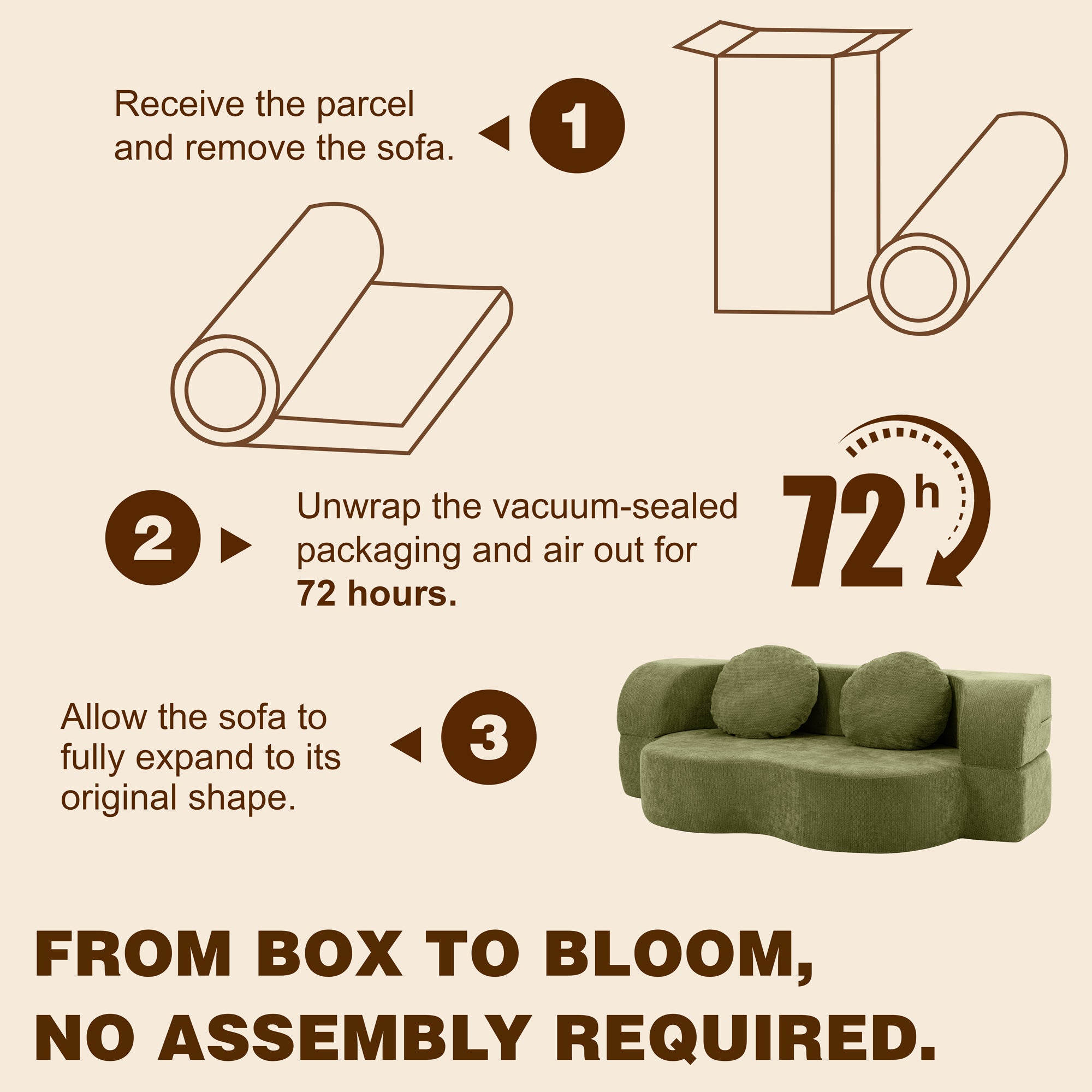Vongrasig 77” Convertible Sofa Bed, Folding Boneless Couch, Floor Sofa 2-in-1 Curved Couch for Small Living Room, Apartment, Guest Room,