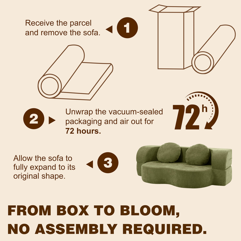 Vongrasig 77” Convertible Sofa Bed, Folding Boneless Couch, Floor Sofa 2-in-1 Curved Couch for Small Living Room, Apartment, Guest Room