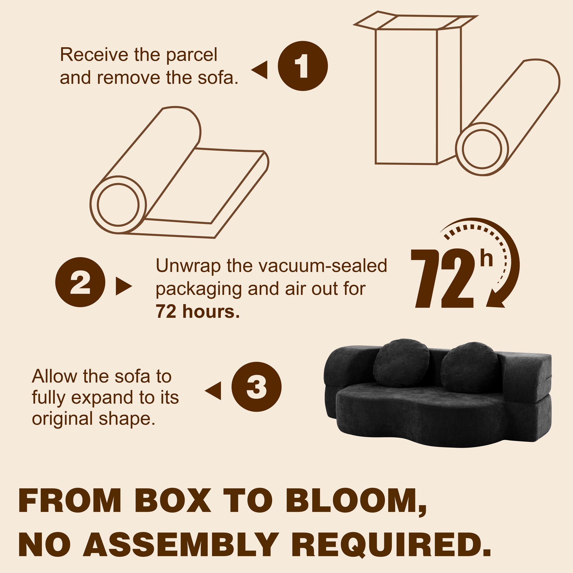 Vongrasig 77” Convertible Sofa Bed, Folding Boneless Couch, Floor Sofa 2-in-1 Curved Couch for Small Living Room, Apartment, Guest Room