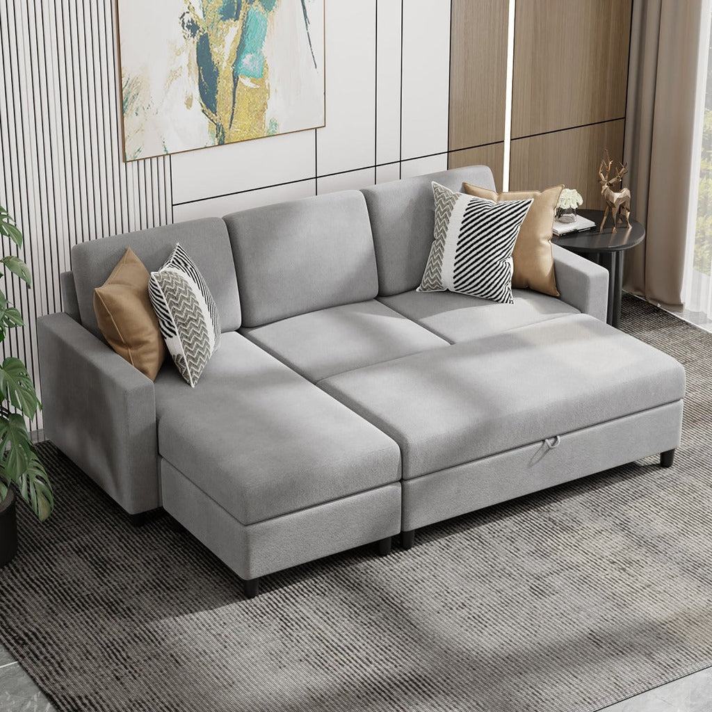 Walsunny Sectional Sofa With Long Storage Ottoman For Small Apartment#color_light-grey (7136755155120)